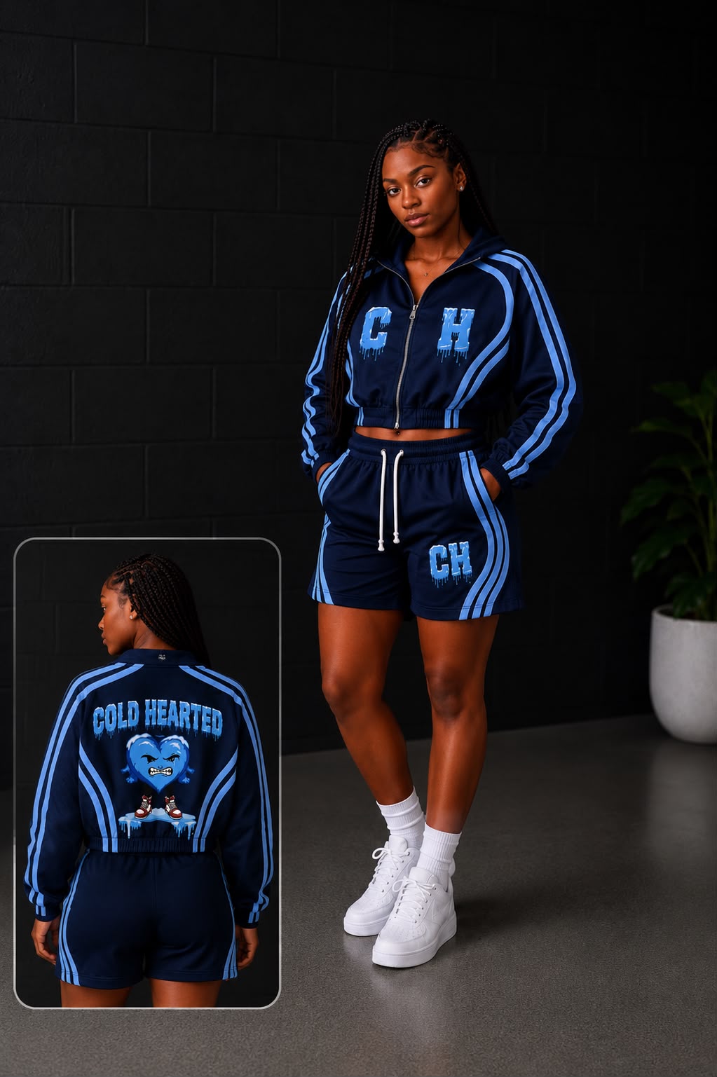 Womens Cold Hearted ice stripes windbreaker short set