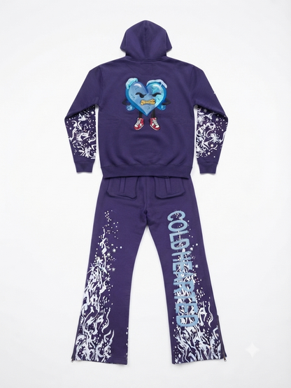 Womens cold Hearted distressed label sweatsuit