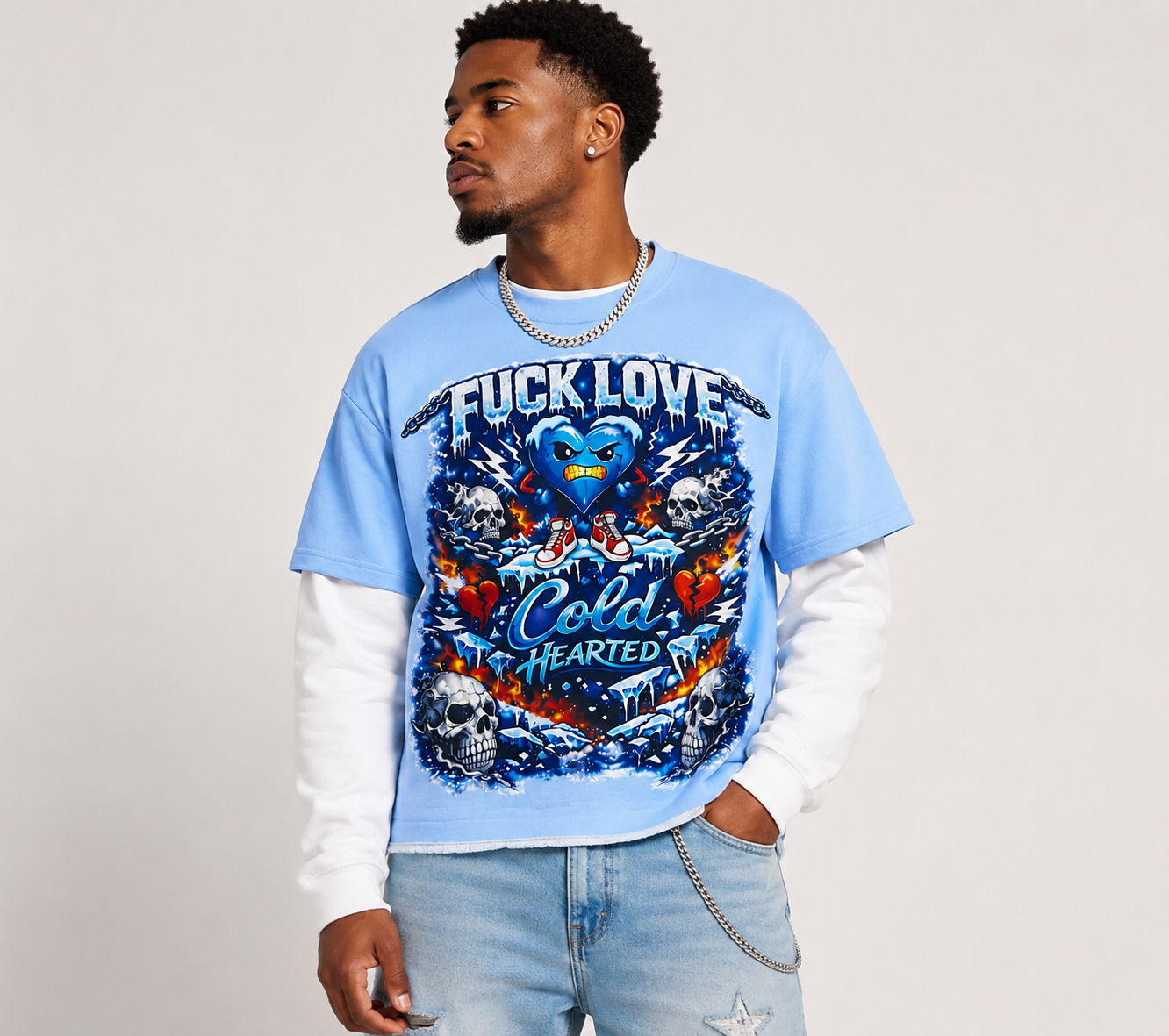 F⭐️ck Love box cropped double sleeve sweat shirt