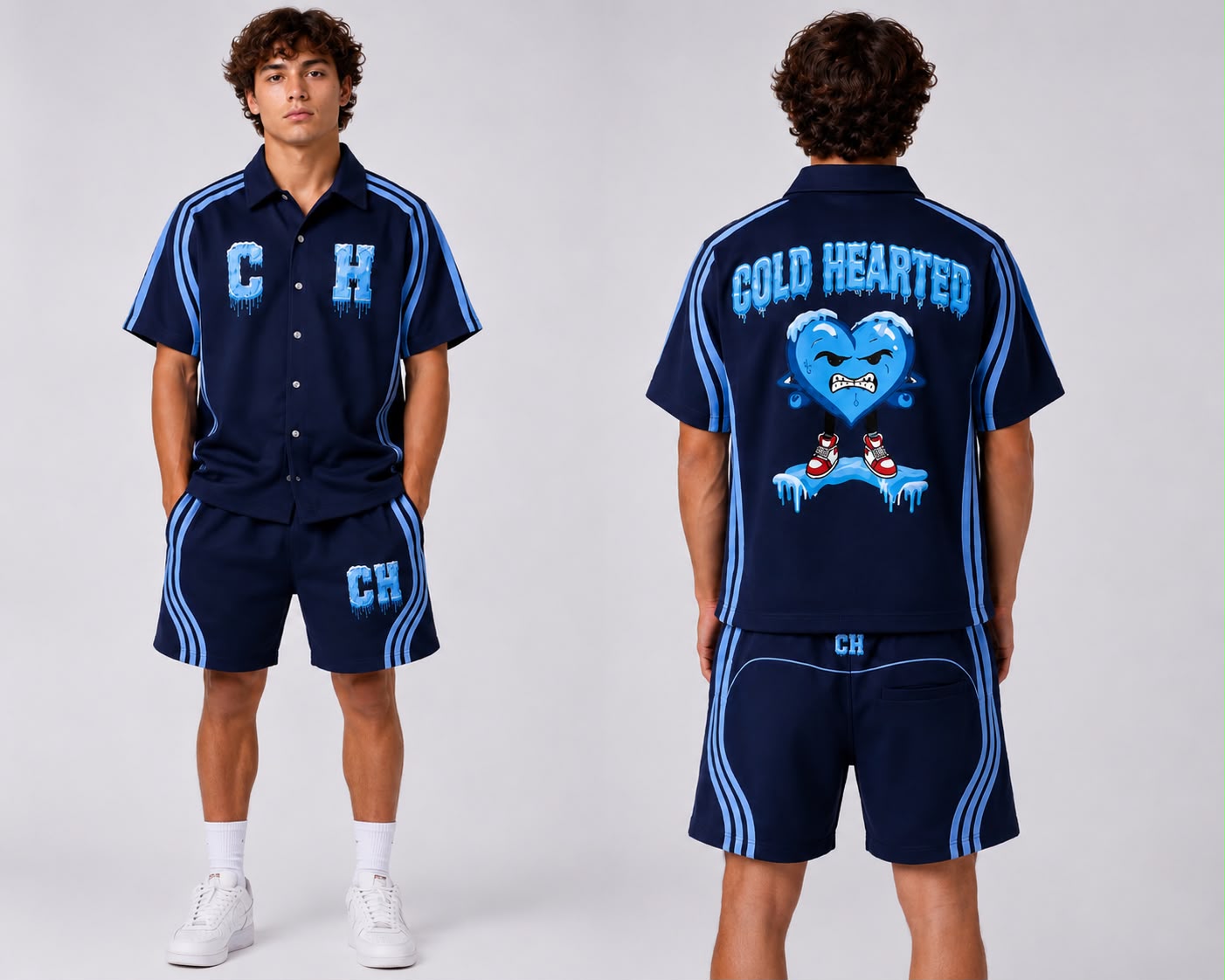 Mens Cold Hearted ice stripes windbreaker short set